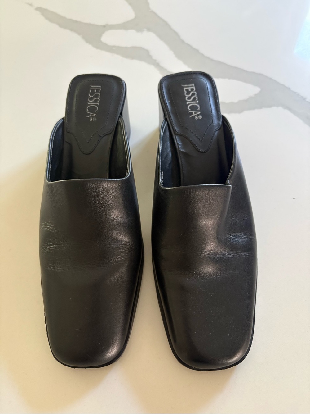 Jessica Black Leather Slip-On Mules